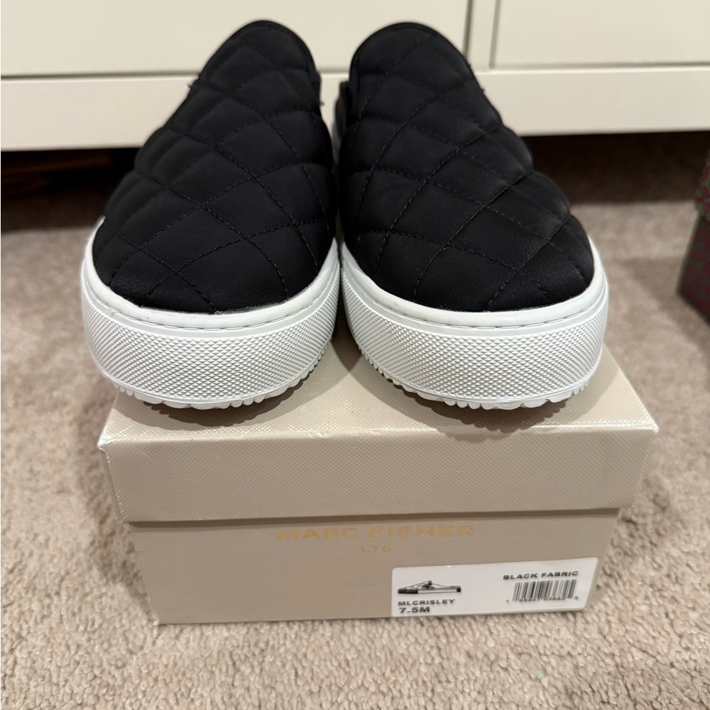 Marc Fisher Black Quilted Slip-On Sneakers